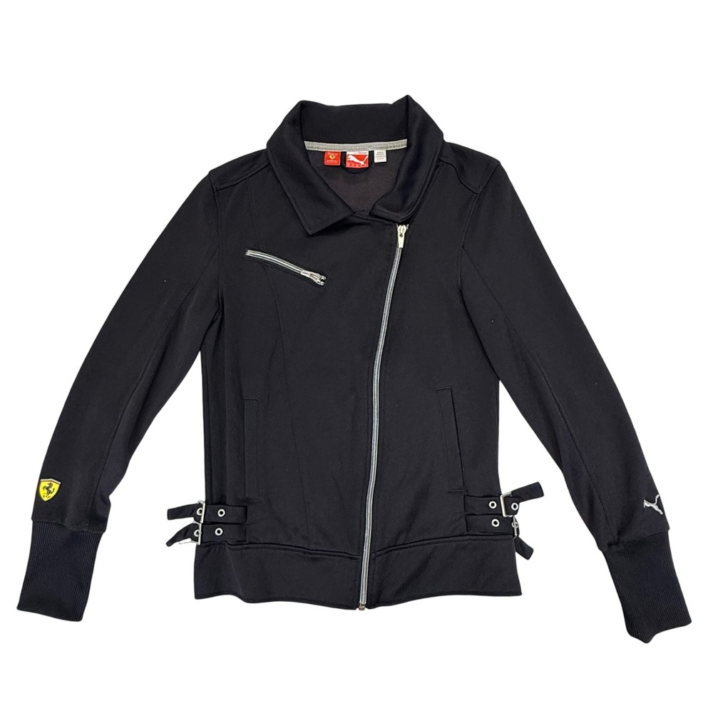 Puma Scuderia Ferrari Womens Black Asymmetrical Zip Track Jacket XS Moto Racing